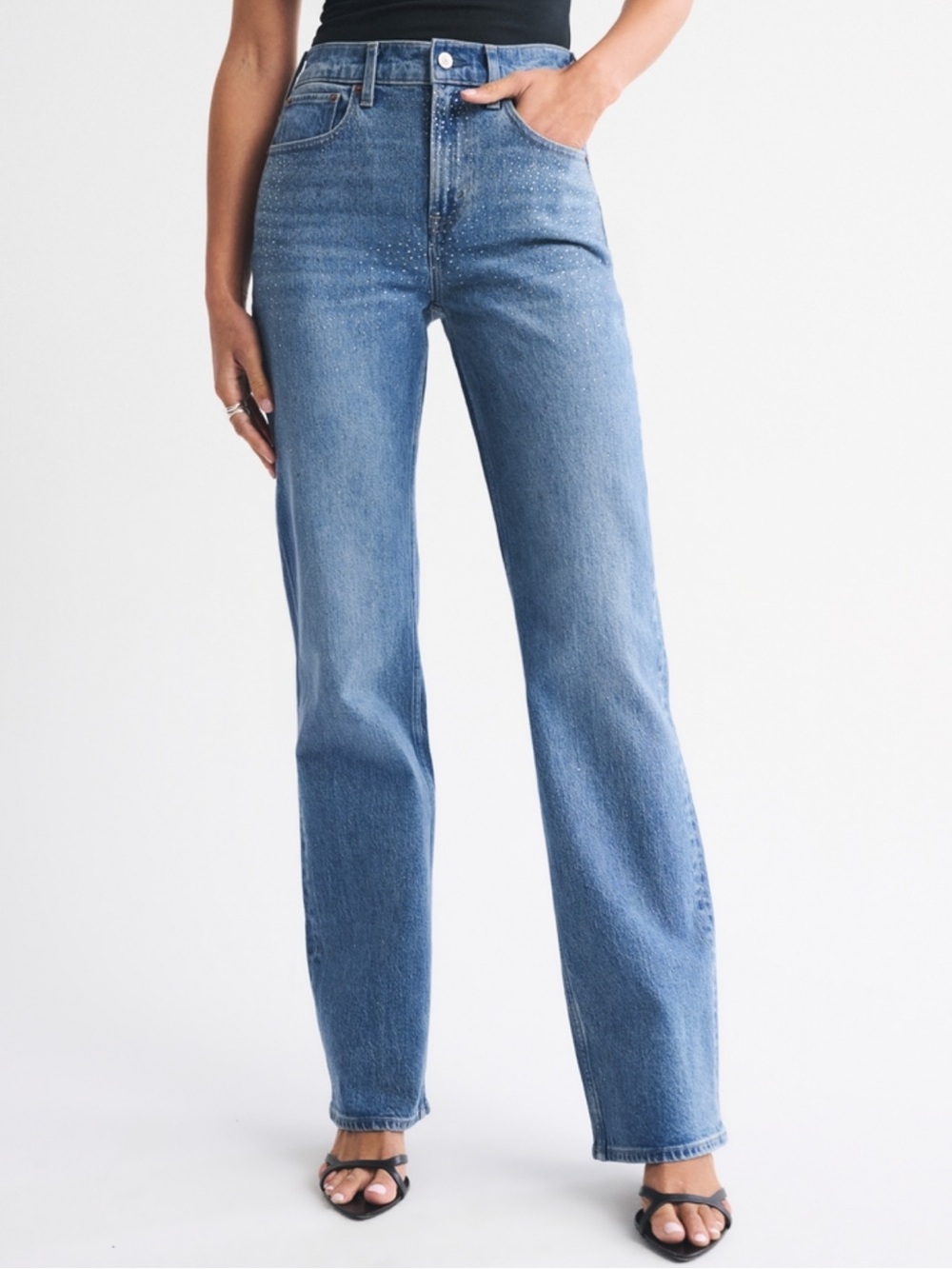 A&F High Rise 90s Relaxed Shiny Embellished Jeans